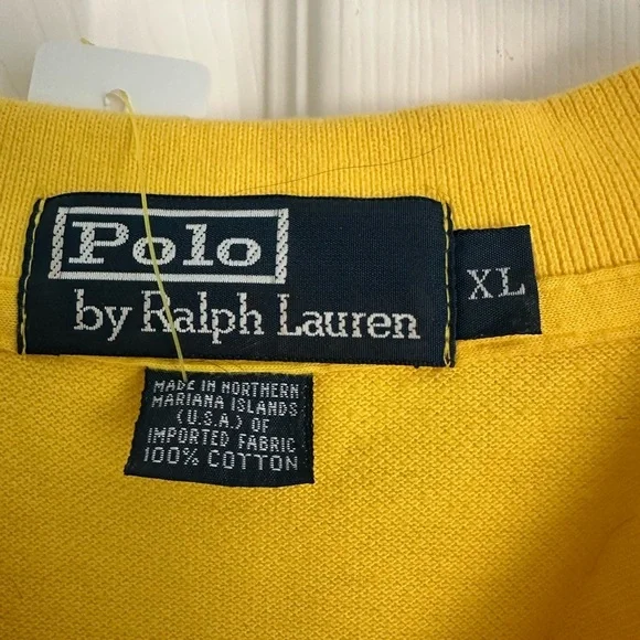 Polo Ralph Lauren Vintage Yellow Polo Blue pony XL Made in USA - Picture 3 of 4